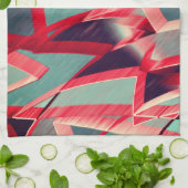 灰色または青の霧雨の多いイメージの上に赤い縞が流れる キッチンタオル (折り畳み)