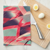 灰色または青の霧雨の多いイメージの上に赤い縞が流れる キッチンタオル (四つ折り)