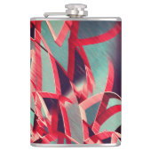 灰色または青の霧雨の多いイメージの上に赤い縞が流れる フラスク (正面)