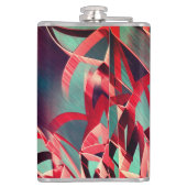 灰色または青の霧雨の多いイメージの上に赤い縞が流れる フラスク (裏面)