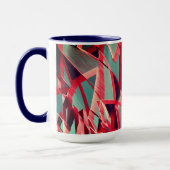 灰色または青の霧雨の多いイメージの上に赤い縞が流れる マグカップ (左)