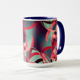 灰色または青の霧雨の多いイメージの上に赤い縞が流れる マグカップ