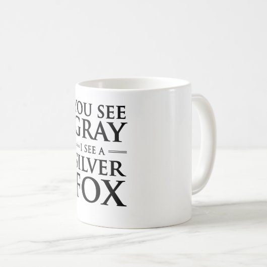灰色を、私見ます銀製キツネを見ます コーヒーマグカップ (正面右)