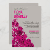 灰色アステカなペイズリーの結婚式の暗い赤紫色 招待状 (正面/裏面)