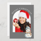 灰色アーチ写真雪だるまクリスマス シーズンカード (正面/裏面)