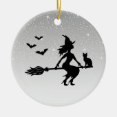 灰色エレガントと黒のハロウィンの魔女 セラミックオーナメント (正面)