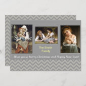 灰色エレガントのシェブロンの休日，クリスマス，新年 シーズンカード (正面/裏面)