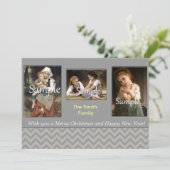 灰色エレガントのシェブロンの休日，クリスマス，新年 シーズンカード (スタンド正面)