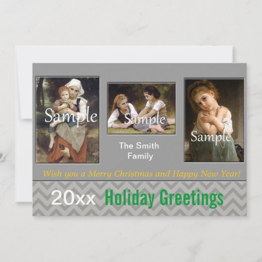 灰色エレガントのシェブロンの休日，クリスマス，新年 シーズンカード (正面)