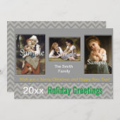 灰色エレガントのシェブロンの休日，クリスマス，新年 シーズンカード (正面/裏面)