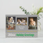 灰色エレガントのシェブロンの休日，クリスマス，新年 シーズンカード (スタンド正面)