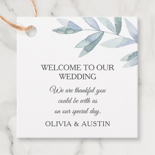 灰色エレガントの水色の葉。ボタニッ結婚クス フェイバータグ (正面)