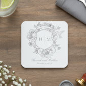 灰色エレガントの珍重の鳥の結婚紋章 スクエアペーパーコースター