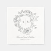 灰色エレガントの珍重の鳥の結婚紋章 スタンダードカクテルナプキン (正面)