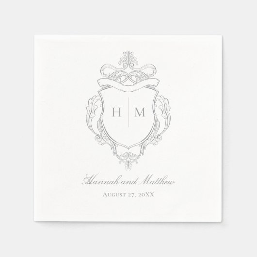 灰色エレガントの珍重の鳥の結婚紋章 スタンダードカクテルナプキン (正面)