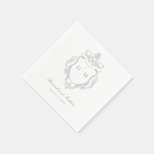 灰色エレガントの珍重の鳥の結婚紋章 スタンダードカクテルナプキン (角)