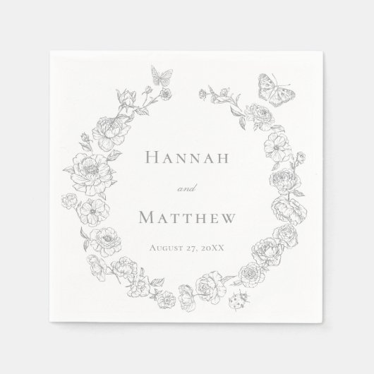 灰色エレガントの珍重の鳥の結婚紋章 スタンダードカクテルナプキン (正面)