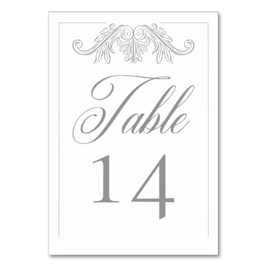灰色エレガントの珍重の鳥の結婚紋章 テーブルナンバー (正面)