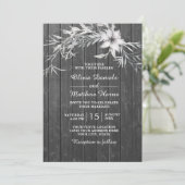 灰色エレガントの田舎者フローラ結婚製の薪納屋 招待状 (スタンド正面)