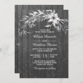 灰色エレガントの田舎者フローラ結婚製の薪納屋 招待状 (正面/裏面)