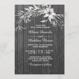 灰色エレガントの田舎者フローラ結婚製の薪納屋 招待状