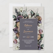 灰色エレガントの葉フローラ結婚式招待状 招待状 (正面)