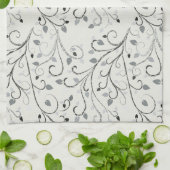 灰色エレガントコントラスト葉模様 キッチンタオル (折り畳み)