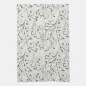 灰色エレガントコントラスト葉模様 キッチンタオル (縦)