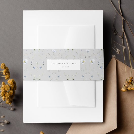 灰色エレガント冬の野結婚花 招待状ベリーバンド