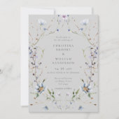 灰色エレガント冬の野結婚花 招待状 (正面)