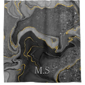 灰色エレガント大理石アートフェイク金ゴールドグリッター シャワーカーテン (正面)