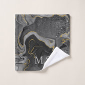 灰色エレガント大理石アートフェイク金ゴールドグリッター バスタオルセット (ウォッシュタオル)