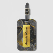 灰色エレガント大理石アートフェイク金ゴールドグリッター ラゲッジタグ (正面縦)