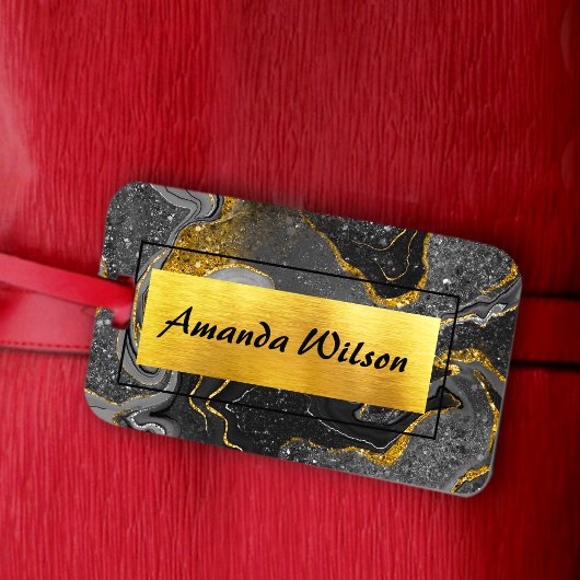 灰色エレガント大理石アートフェイク金ゴールドグリッター ラゲッジタグ