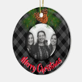 灰色エレガント格子状ピネコン写真テンプレート セラミックオーナメント (左)