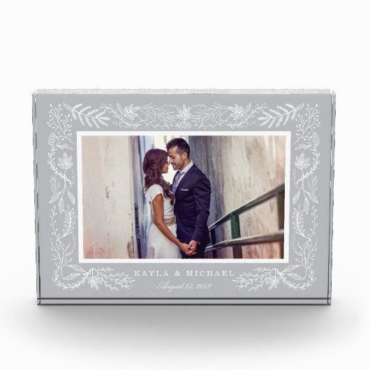 灰色エレガント植物枠 | 結婚s フォトブロック (正面)