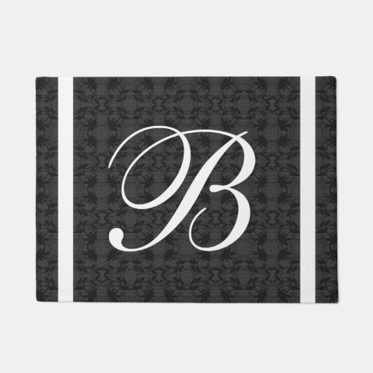 灰色エレガント白と黒モノグラム ドアマット (正面)