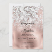 灰色エレガント白バラ金ゴールド大理石結婚石 招待状 (正面)