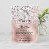 灰色エレガント白バラ金ゴールド大理石結婚石 招待状 (スタンド正面)