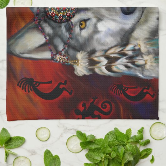 灰色オオカミ キッチンタオル (折り畳み)