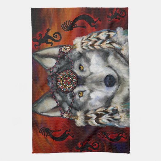 灰色オオカミ キッチンタオル (縦)