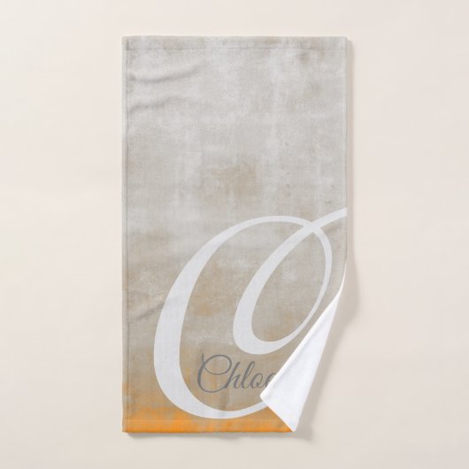 灰色オレンジのラスティック抽象芸術モノグラム バスタオルセット (ハンドタオル)