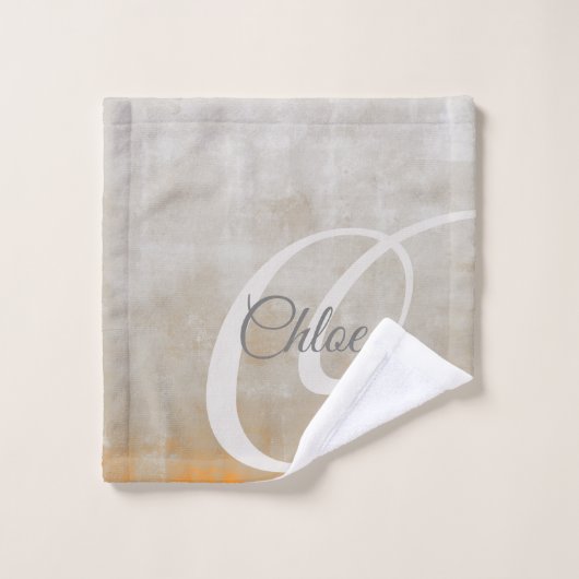 灰色オレンジのラスティック抽象芸術モノグラム バスタオルセット (ウォッシュタオル)