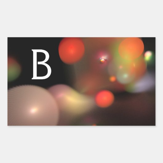 灰色オレンジ色イエローブラックフラクタルバブルのモノグラム 長方形シール (正面)