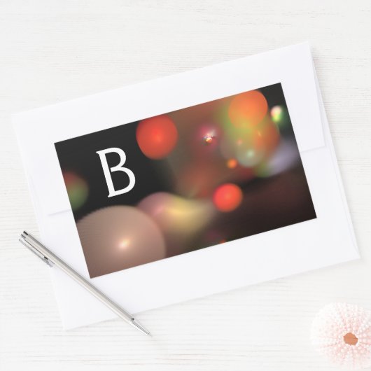 灰色オレンジ色イエローブラックフラクタルバブルのモノグラム 長方形シール (封筒)