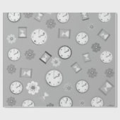 灰色カッコいいの時計と花の誕生日 ラッピングペーパー (フラット)