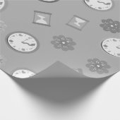 灰色カッコいいの時計と花の誕生日 ラッピングペーパー (角)