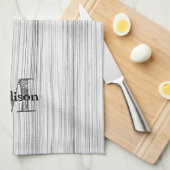 灰色カッコいい竹木材プリントモノグラム キッチンタオル (四つ折り)