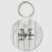 灰色カッコいい竹木材プリントモノグラム キーホルダー (正面)