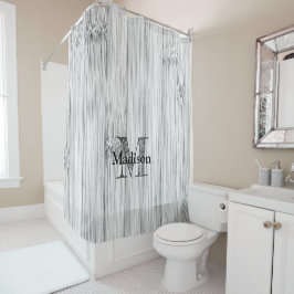 灰色カッコいい竹木材プリントモノグラム シャワーカーテン